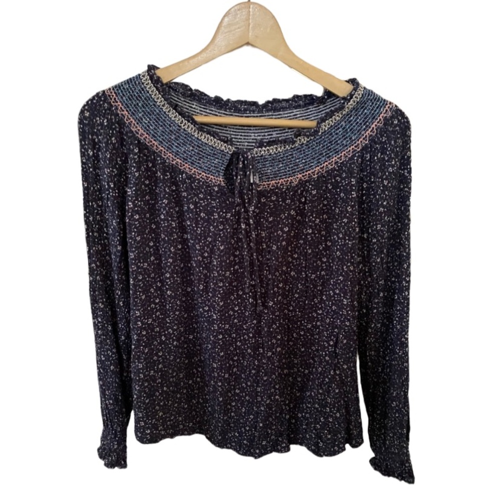 Knox Rose Blouse with Floral Pattern Keyhole Front Size L
